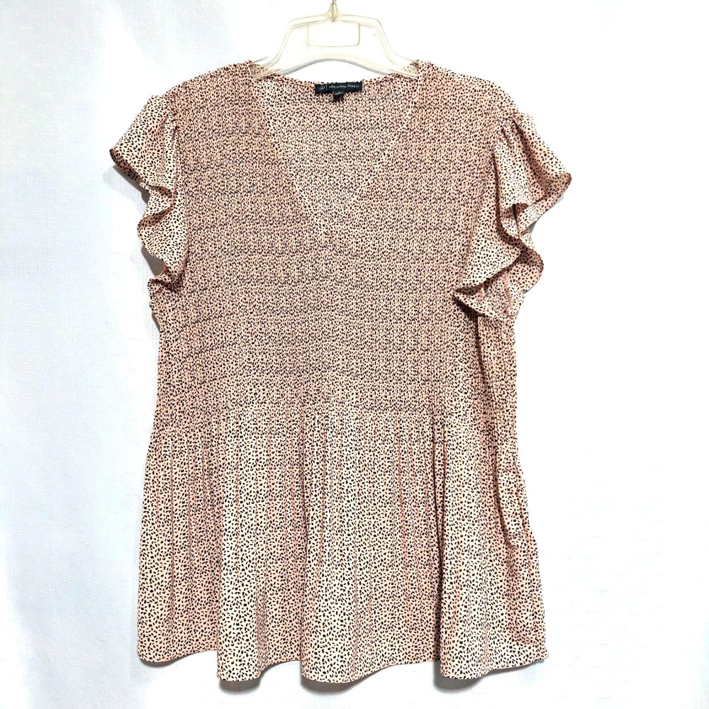 Adrianna Papell Womens L Babydoll Blouse Elasticized Shirring Flutter Sleeves